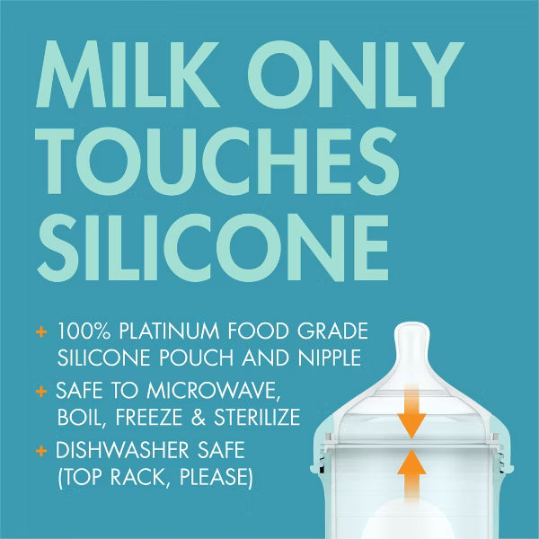 BOON NURSH SILICONE POUCH BABY BOTTLES - 4 FL OZ/3PK: ANTI-COLIC, WIDE NECK, BPA-FREE