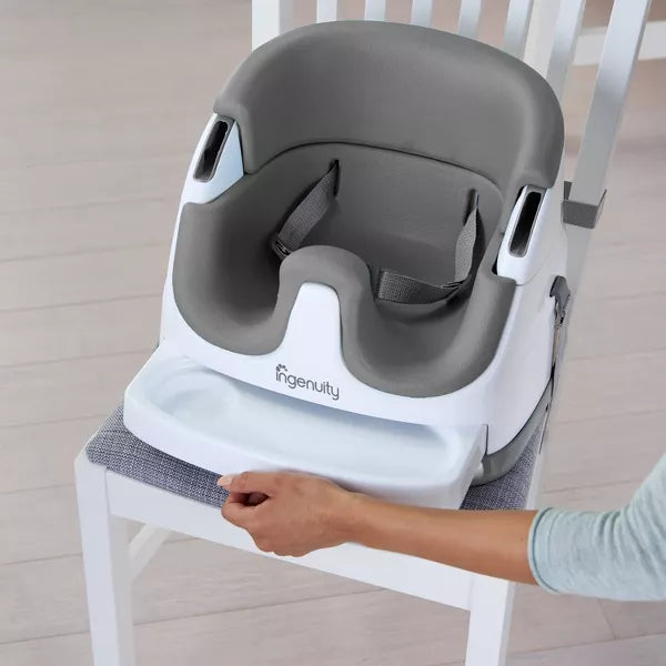 INGENUITY BABY BASE 2-IN-1 BOOSTER FEEDING AND FLOOR SEAT WITH SELF-STORING TRAY BOOSTER SEAT INGENUITY