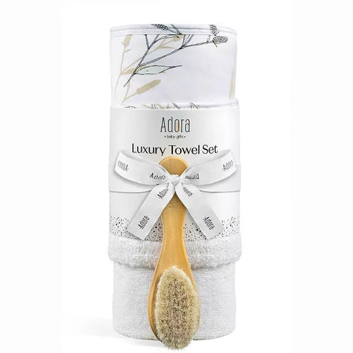 ADORA PLUSH BABY TOWEL, WASHCLOTH & BRUSH GIFT SET