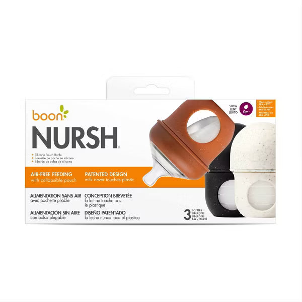 BOON NURSH SILICONE POUCH BABY BOTTLES - 4 FL OZ/3PK: ANTI-COLIC, WIDE NECK, BPA-FREE