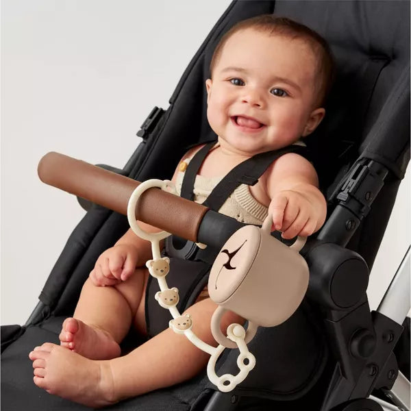 ITZY RITZY ITZY STRAP TOY AND SNACK CUP STRAP FOR STROLLERS & HIGH CHAIRS - TAN BEAR