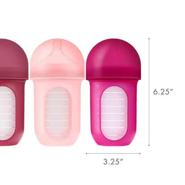 BOON NURSH SILICONE BABY BOTTLES WITH COLLAPSIBLE SILICONE POUCH - 8 FL OZ/3PK MEDIUM FLOW NIPPLE, BPA-FREE