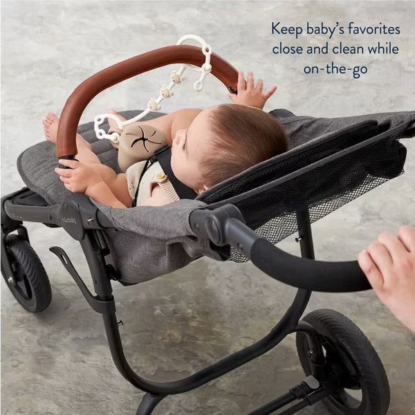 ITZY RITZY ITZY STRAP TOY AND SNACK CUP STRAP FOR STROLLERS & HIGH CHAIRS - TAN BEAR