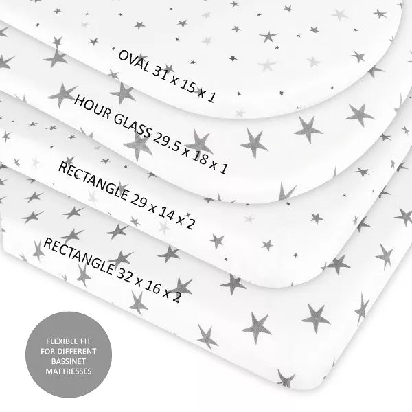 ELY`S & CO. WATERPROOF CRADLE SHEET/ CHANGING PAD COVER - 2 PACK, GREY STARS