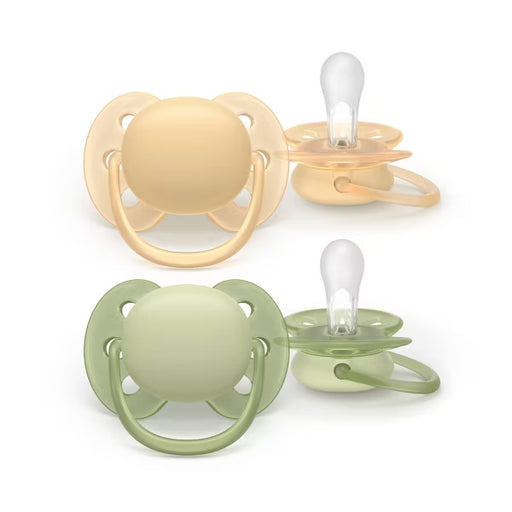 PHILIPS AVENT ULTRA SOFT PACIFIERS 6-18M - 2PK . BEIGE GREEN PACI AVENT