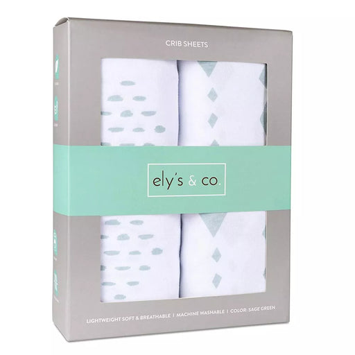 ELY`S & CO. CRIB SHEET SET 100% JERSEY COTTON 2 PACK - DIAMOND SET SAGE