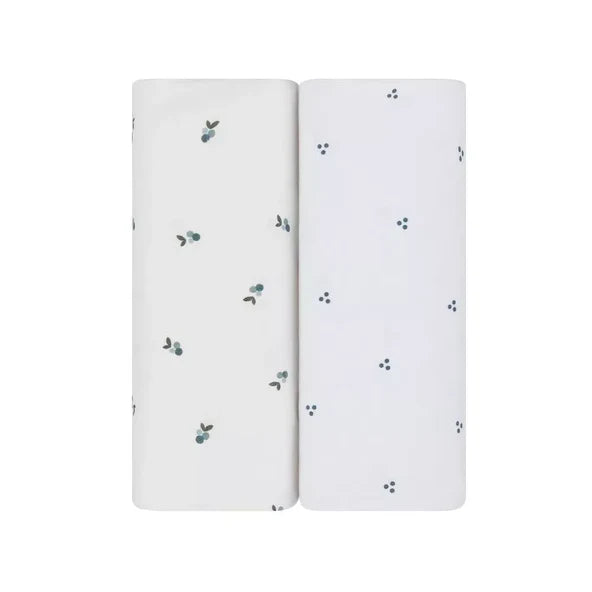 ELY`S & CO. BABY WATERPROOF FITTED PACK N PLAY - MINI CRIB SHEET 100% COMBED JERSEY COTTON BLUE STRIPES & SPLASH 2PK