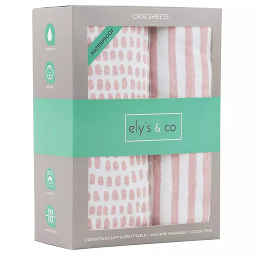 WATERPROOF CRIB SHEET 2PK STRIPES & SPLASH PINK