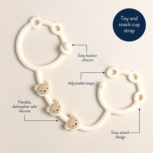 ITZY RITZY ITZY STRAP TOY AND SNACK CUP STRAP FOR STROLLERS & HIGH CHAIRS - TAN BEAR