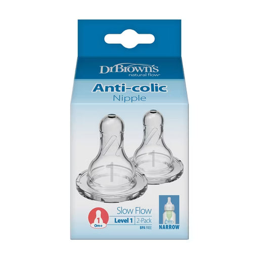 DR. BROWN`S NARROW BABY BOTTLE SILICONE NIPPLE - 2PK BPA-FREE, VENT-FREE . LEVEL 1-SLOW FLOW BOTTLE ACCESORIES DR BROWNS
