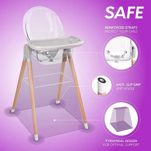 CHILDREN OF DESIGN ADJUSTABLE & RECLINING 6-IN-1 DELUXE WOODEN HIGH CHAIR FOR BABIES & TODDLERS