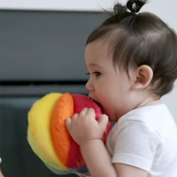 HABA - RAINBOW FABRIC BABY BALL – SOFT SENSORY PLAY TOY FOR INFANTS RATTLES HABA