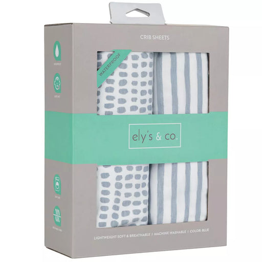 WATERPROOF CRIB SHEET 2PK BLUE STRIPES/SPLASH