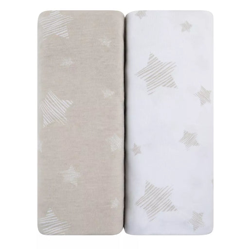 BASSINET SHEET 2PK DRAWN STAR IN TAN