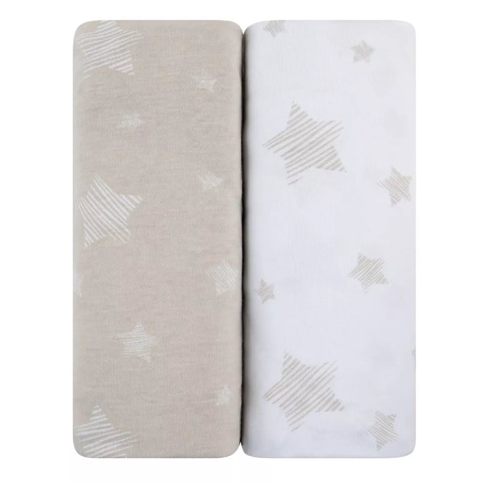 BASSINET SHEET 2PK DRAWN STAR IN TAN