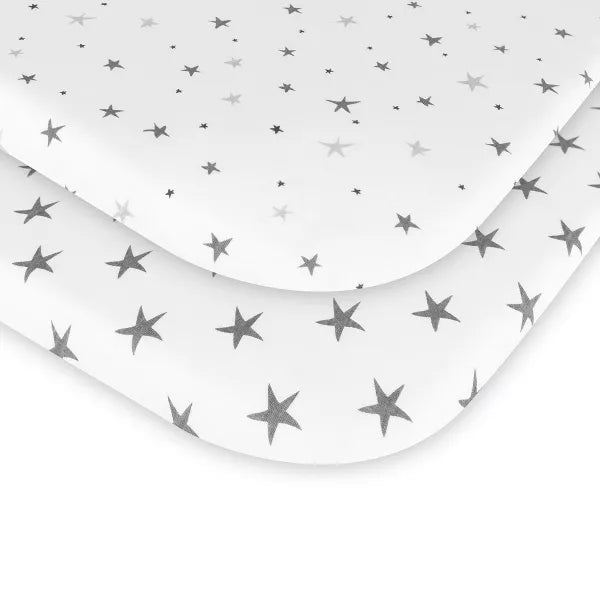 ELY`S & CO. WATERPROOF CRADLE SHEET/ CHANGING PAD COVER - 2 PACK, GREY STARS