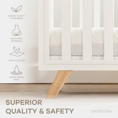 COMFY CUBS BABY CRIB FOR 0 TO 3 YEARS - ADJUSTABLE MATTRESS HEIGHT - 80 LBS CAPACITY NURSERY BED CRIB COMFY CUBS