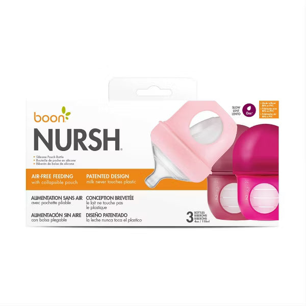 BOON NURSH SILICONE POUCH BABY BOTTLES - 4 FL OZ/3PK: ANTI-COLIC, WIDE NECK, BPA-FREE