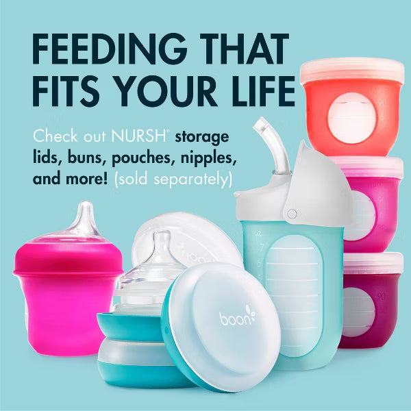 BOON NURSH SILICONE BABY BOTTLES WITH COLLAPSIBLE SILICONE POUCH - 8 FL OZ/3PK MEDIUM FLOW NIPPLE, BPA-FREE