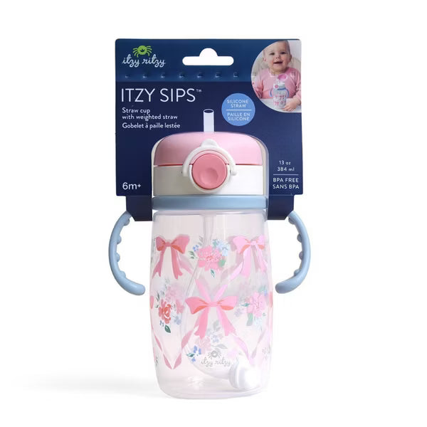 ITZY RITZY 13OZ POLYPROPYLENE SILICONE ITZY SIPS TODDLER WATER BOTTLE WITH WEIGHTED STRAW AND LEAK-RESISTANT LID BPA-FREE