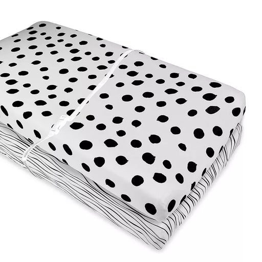 ELY`S & CO. CHANGING PAD COVER SET | CRADLE SHEET SET 100% COTTON JERSEY KNIT 2 PACK BLACK ABSTRACT STRIPES AND DOTS