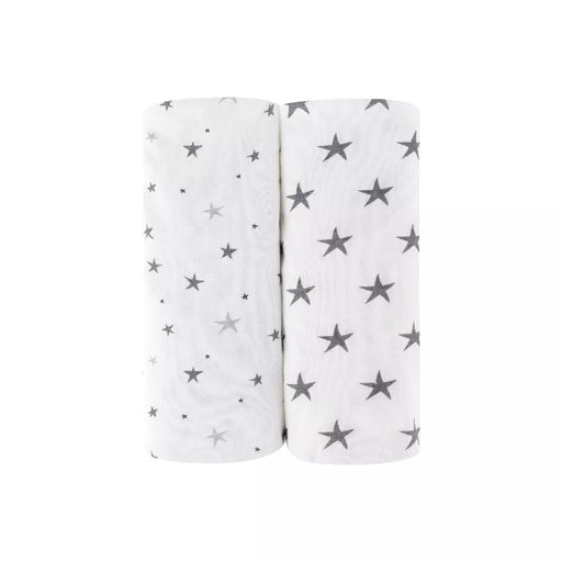 WATERPROOF BASSINET SHEET 2PK STARS GREY