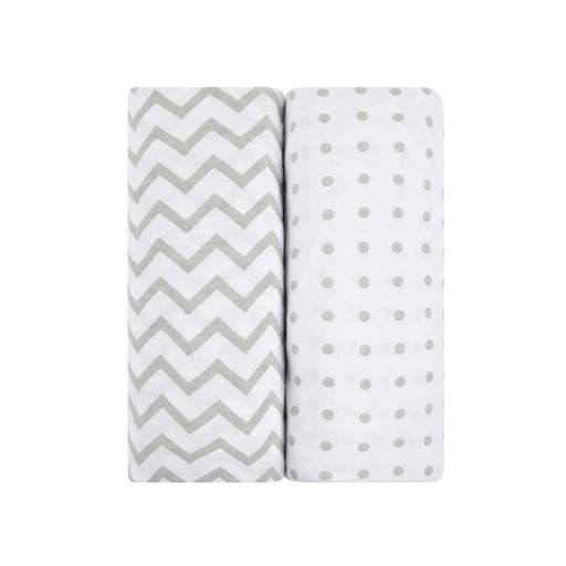 ELY`S & CO. WATERPROOF CHANGING PAD COVER / CRADLE SHEET -2 PACK GREY CHEVRON AND POLKA DOT