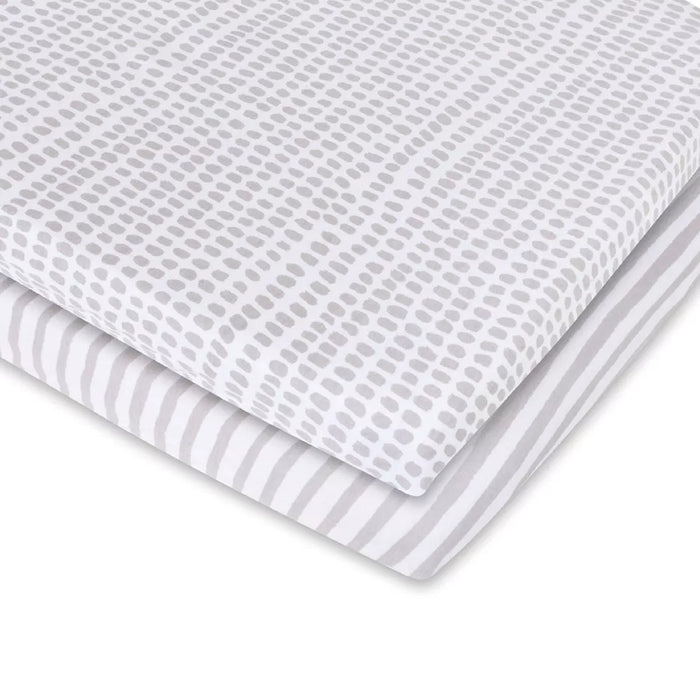 WATERPROOF CRIB SHEET 2PK TAUPE STRIPES & SPLASH