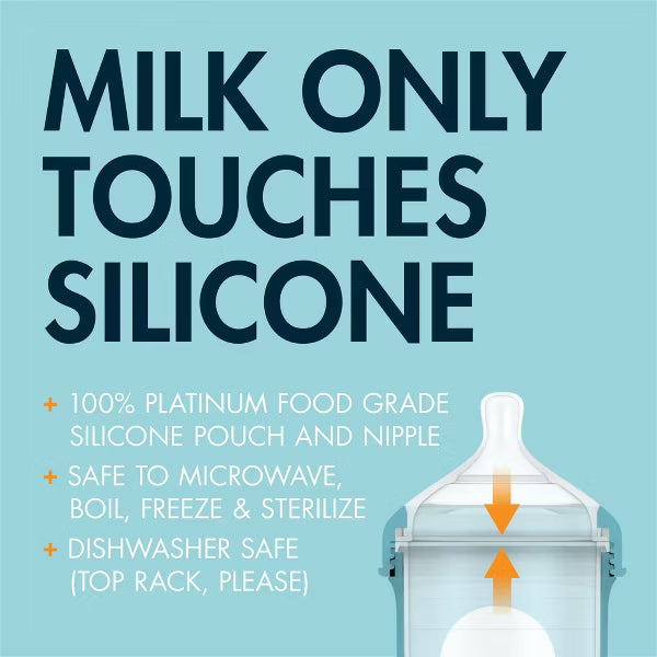 BOON NURSH SILICONE BABY BOTTLES WITH COLLAPSIBLE SILICONE POUCH - 8 FL OZ/3PK MEDIUM FLOW NIPPLE, BPA-FREE