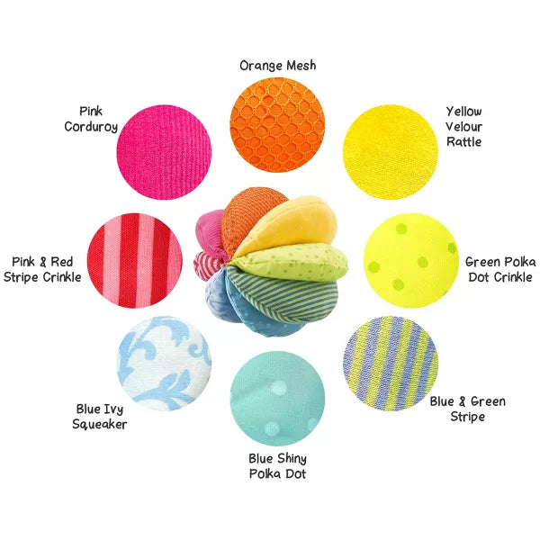 HABA - RAINBOW FABRIC BABY BALL – SOFT SENSORY PLAY TOY FOR INFANTS RATTLES HABA