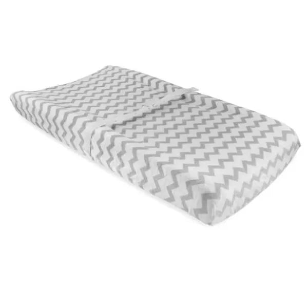 ELY`S & CO. WATERPROOF PLUSH VELVET CHANGE PAD COVER GREY AND WHITE CHEVRON