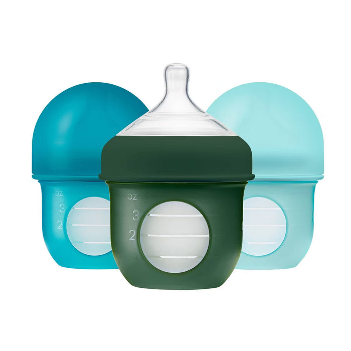 BOON NURSH SILICONE POUCH BABY BOTTLES - 4 FL OZ/3PK: ANTI-COLIC, WIDE NECK, BPA-FREE