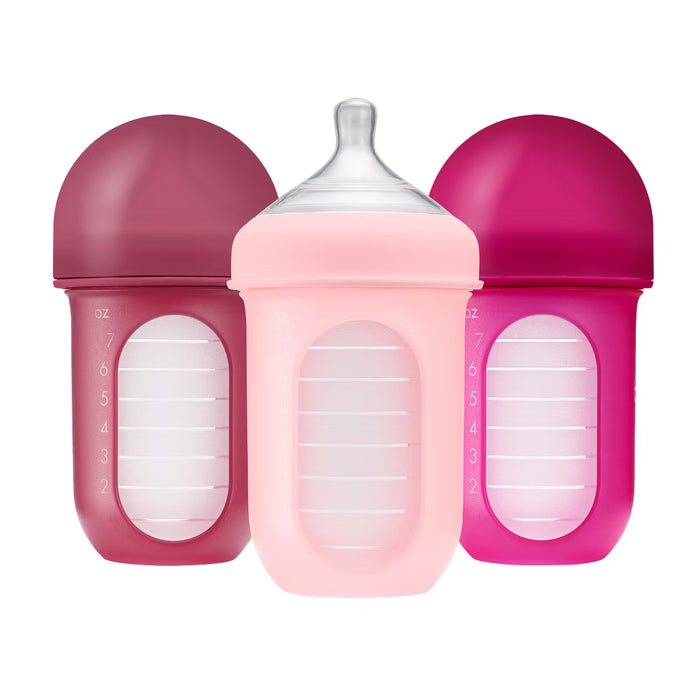 BOON NURSH SILICONE BABY BOTTLES WITH COLLAPSIBLE SILICONE POUCH - 8 FL OZ/3PK MEDIUM FLOW NIPPLE, BPA-FREE