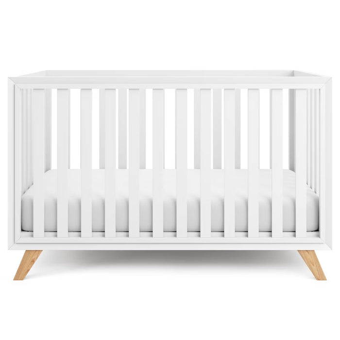 COMFY CUBS BABY CRIB FOR 0 TO 3 YEARS - ADJUSTABLE MATTRESS HEIGHT - 80 LBS CAPACITY NURSERY BED . WHITE WITH WOOD LEG CRIB COMFY CUBS