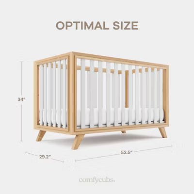 COMFY CUBS BABY CRIB FOR 0 TO 3 YEARS - ADJUSTABLE MATTRESS HEIGHT - 80 LBS CAPACITY NURSERY BED CRIB COMFY CUBS