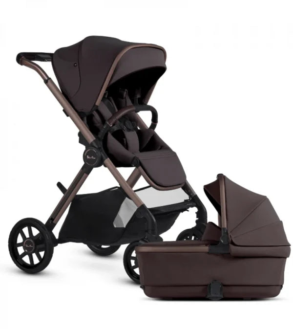 SILVER CROSS REEF 2 FULL SIZE STROLLER + FOLDING BASSINET - NEW ONE SIZE GANACHE - CHOCOLATE STROLLER SILVER CROSS