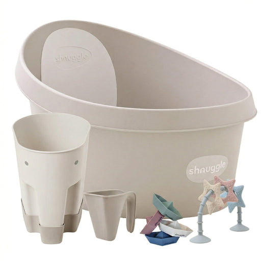 Shnuggle Splash & Play Bundle: Toddler Bath & Accessories Bundle - 5-Piece Set for Fun & Safe Bath Times Taupe Bath M4A