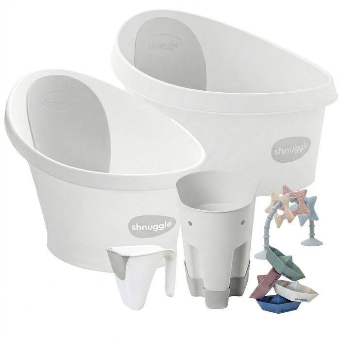 Shnuggle Splash & Grow Bundle: Baby & Toddler Bath Bundle + Accessories - 6-Piece Set for Every Stage White Grey Bath M4A