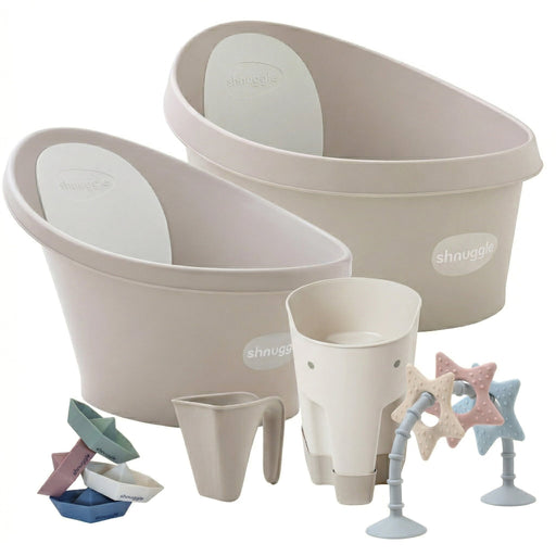 Shnuggle Splash & Grow Bundle: Baby & Toddler Bath Bundle + Accessories - 6-Piece Set for Every Stage Taupe Bath M4A