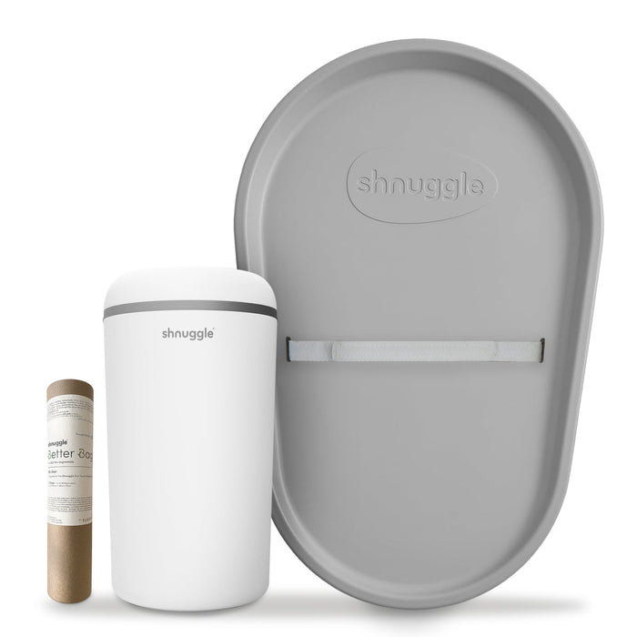Changing Essentials Kit: Shnuggle Changing Mat + Diaper Pail + Better Bag Liners (90 Day Supply) Gray Changing Mats & Trays M4A
