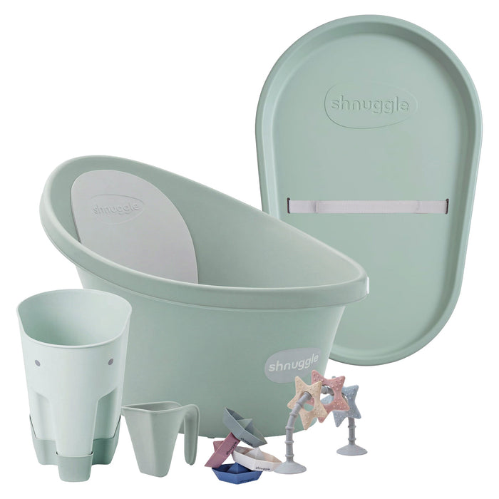 Shnuggle Bath & Change Bundle: Baby Bath & Changing Bundle + Accessories - 6-Piece Set for Cozy Bath & Diaper Time Eucalyptus Bath M4A
