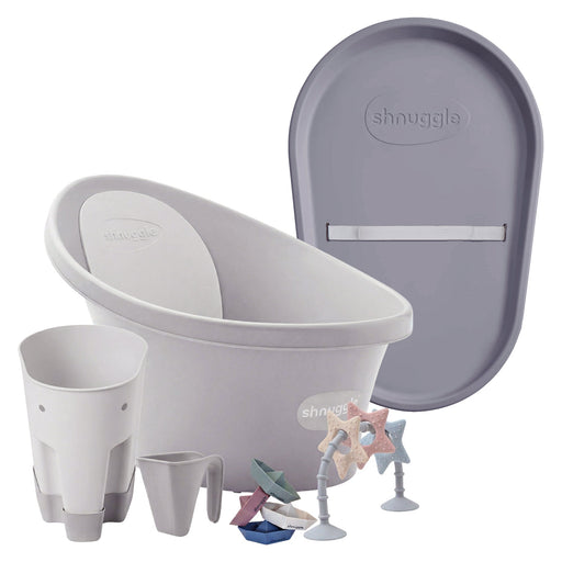 Shnuggle Bath & Change Bundle: Baby Bath & Changing Bundle + Accessories - 6-Piece Set for Cozy Bath & Diaper Time Pebble Grey Bath M4A
