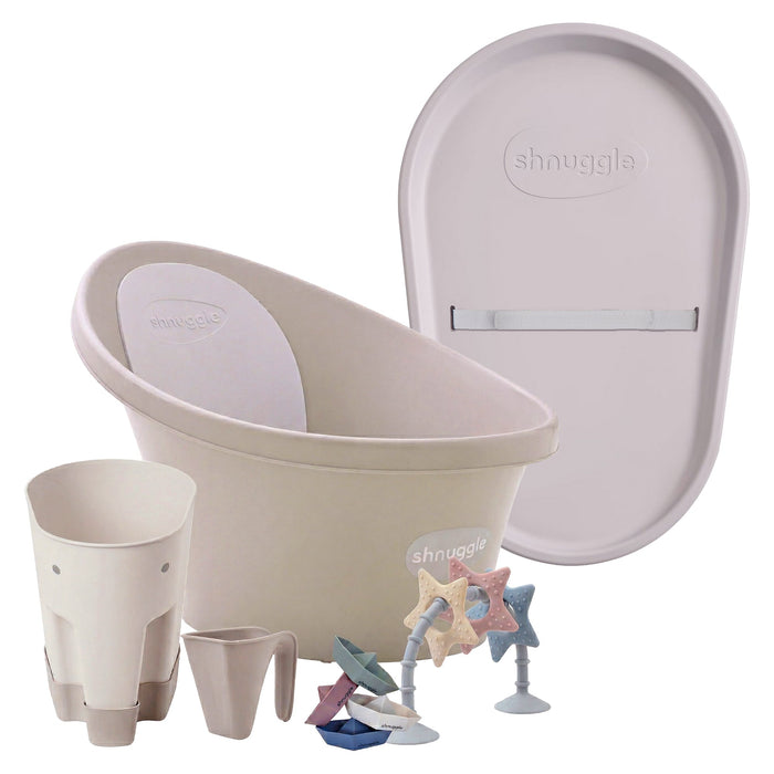 Shnuggle Bath & Change Bundle: Baby Bath & Changing Bundle + Accessories - 6-Piece Set for Cozy Bath & Diaper Time Taupe Bath M4A