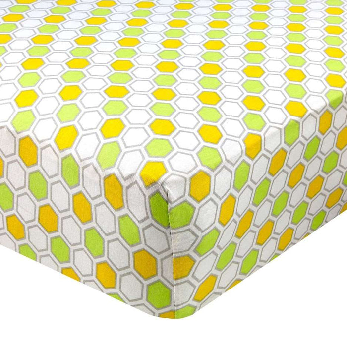 ABSTRACT FITTED SHEET HONEYCOMB YELLOW & GREEN FOR STANDARD CRIB - 28" X 52"