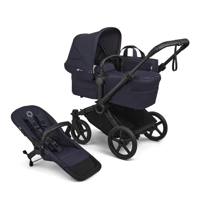 BUGABOO DONKEY 6 MONO COMPLETE SINGLE-TO-DOUBLE STROLLER . BLACK IDEEP NDIGO DOUBLE STROLLER BUGABOO