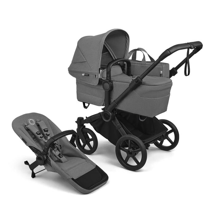 BUGABOO DONKEY 6 MONO COMPLETE SINGLE-TO-DOUBLE STROLLER . BLACK MOON GREY DOUBLE STROLLER BUGABOO