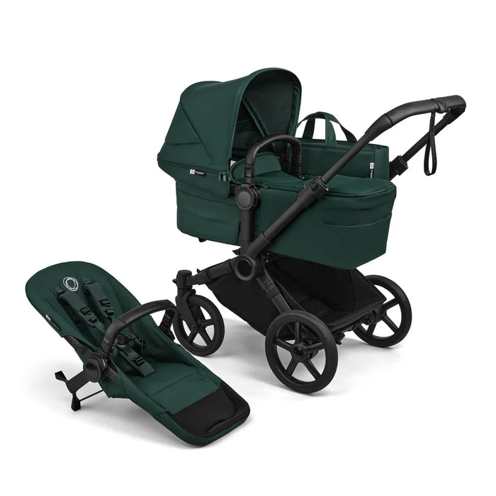 BUGABOO DONKEY 6 MONO COMPLETE SINGLE-TO-DOUBLE STROLLER . BLACK FERN GREEN DOUBLE STROLLER BUGABOO