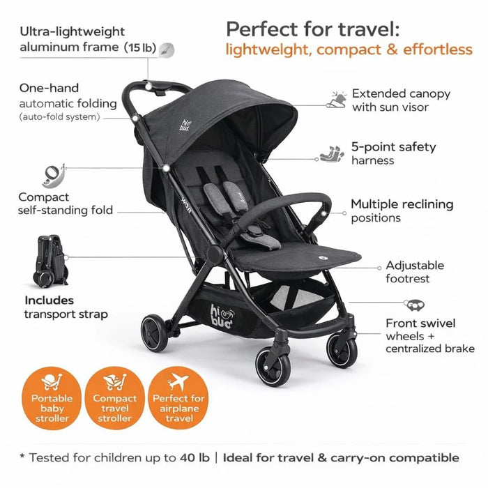 HIBUD FLOW ULTRA-COMPACT TRAVEL STROLLER - BLACK