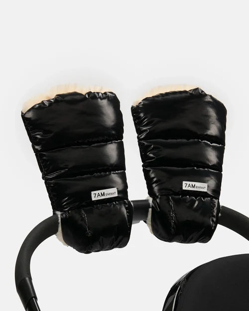 7AM ENFANT WARMMUFFS BLACK LIQUID SHINE ARCTIC WHITE FAUX FUR WARMUFFS 7 A.M.