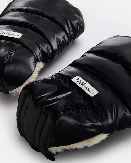7AM ENFANT WARMMUFFS BLACK LIQUID SHINE ARCTIC WHITE FAUX FUR WARMUFFS 7 A.M.